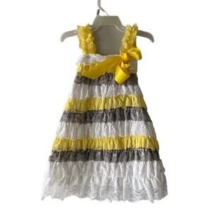 Baby Girl White, Yellow and Gray Lace Dress- Medium